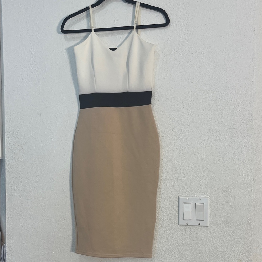 New Look Elegant White and Tan Dress
